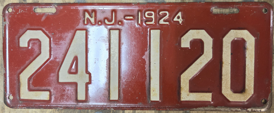 1924 New Jersey License Plate
