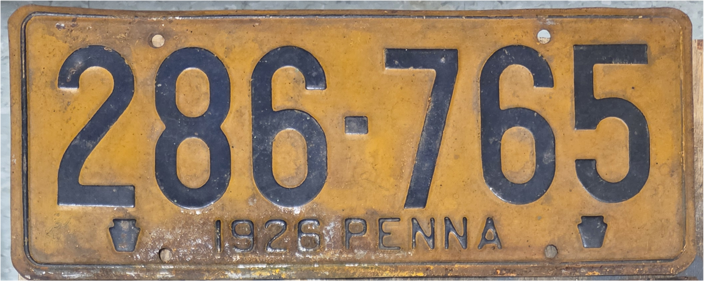 1926 Pennsylvania 'Penna' License Plate