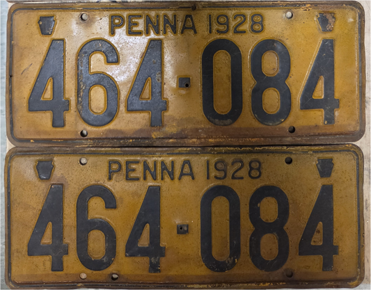 1928 Pennsylvania 'Penna' License Plates - pair