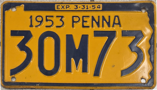 1953 Pennsylvania 'Penna' License Plate